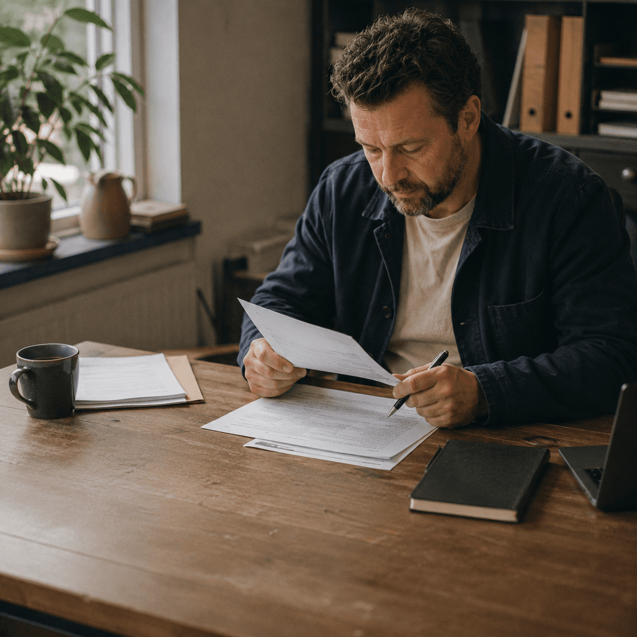 A business owner reviewing property paperwork